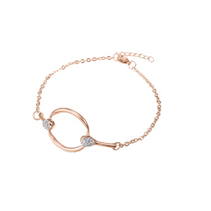 Bracelet en acier et PVD rose chaîne avec anneau rigide et pince en strass blancs 16+2.5cm