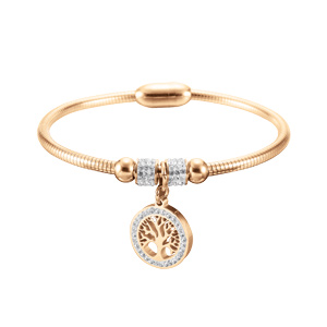 Bracelet en acier et PVD jaune rigide avec pastille motif arbre de vie