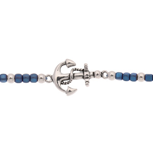 Bracelet en acier perles en pierre naturelle Sodalite bleue et ancre marine 18+3cm