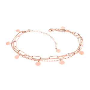 Bracelet en acier et PVD rose 3 rangs motifs différents avec pampilles 15+3cm