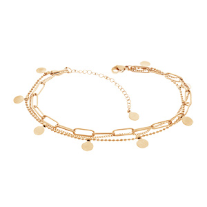 Bracelet en acier et PVD jaune 3 rangs différents motifs 15+3cm