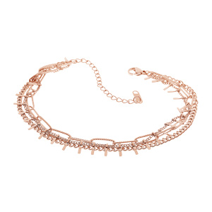 Bracelet en acier et PVD rose 3 rangs motifs différents 15+3cm
