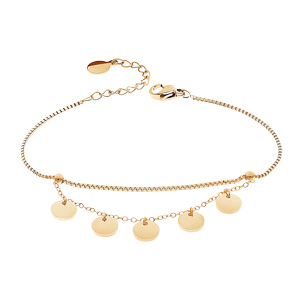 Bracelet en acier et PVD jaune avec chaînette de pastilles 15+3cm