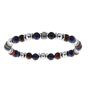 Bracelet extensible avec perles Oeil de tigre rouge et Lapis Lazuli véritable diamètre 60mm