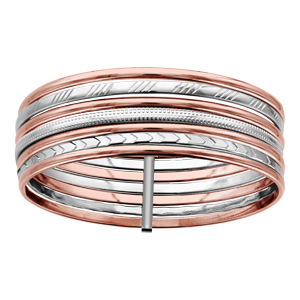 Bracelet acier et PVD rose semainier 4 lisses et 3 diamantés diamètre 65