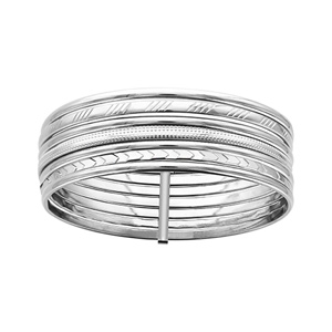 Bracelet jonc en acier semainier avec 4 rangs lisses et 3 diamantés dans un style différent diamètre