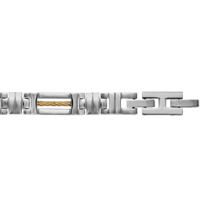 Bracelet en acier et PVD jaune alternance de petits éléments lisses en forme de croix et longs maill