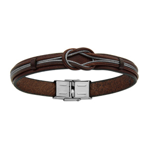 Bracelet en cuir marron avec petit câble en acier formant un noeud – longueur 20cm