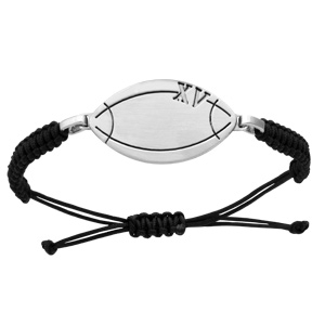 Bracelet en acier et cordon coulissant noir avec 1 ballon de rugby XV au milieu