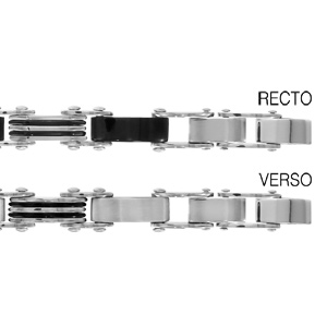 Bracelet réversible en acier 1 côté alternance de maillons lisses en PVD noir et maillons rayés noir