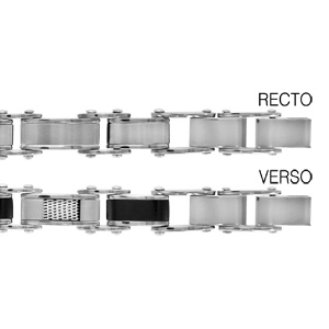 Bracelet réversible en acier 1 côté alternance de maillons longs et petits lisses et l'autre côté al