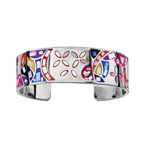 Bracelet Stella Mia rigide en acier motif fleur et multicolore avec nacre blanche véritable – diamètre 59mm