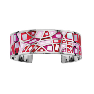Bracelet Stella Mia rigide en acier motifs et dégradé de rouge et rose avec nacre blanche véritable 