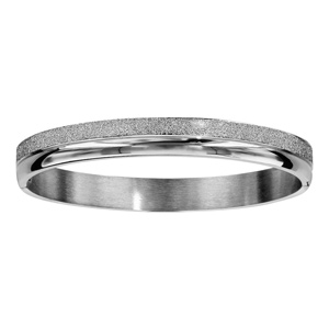 Bracelet jonc en acier articulé 2 bandes lisses et granités