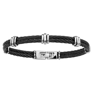 Bracelet en acier 2 câbles noirs avec 5 éléments gris pour les retenir – longueur 20cm