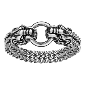 Bracelet en acier maille palmier avec 2 têtes de dragons aux extrémités et fermoir boucle – longueur 22cm