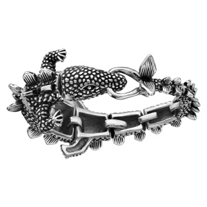 Bracelet en acier noir et brillant lézard articulé avec pointes sur le dos - longueur 23,5cm