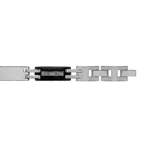 Bracelet junior en acier et PVD noir alternance de maillons lisses et maillons noirs avec gravure méandres grecs intercalés de 2 barrettes grises – largeur 7mm et longueur 16cm + 1cm réglable par double fermoir