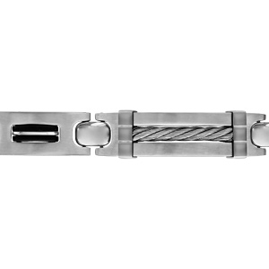 Bracelet en acier et PVD noir plaque et gros câble 21,5 cm (réglable en 20,50 et 19 cm) triple fermoir