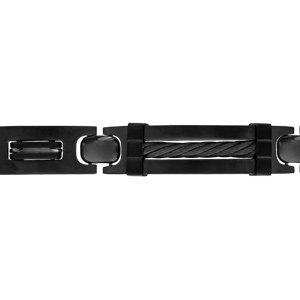 Bracelet en acier et PVD noir plaque et gros câble noir 21,5cm (réglable en 20,50 et 19 cm) triple f