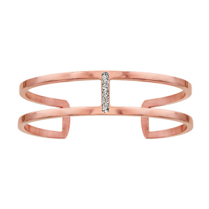 Bracelet en acier et PVD rose manchette arcs lisses reliés avec glitter gris