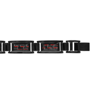 Bracelet en acier PVD noir et carbone reflet  rouge réglable double fermoir 20cm + 1,5cm