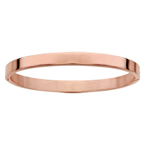 Bracelet ruban en acier et PVD rose articulé fil lisse à graver 59mm X 51mm