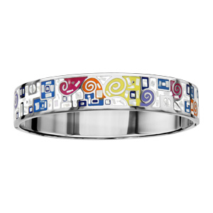 Bracelet Stella Mia articulé en acier motifs spirales et formes multicolores et nacre blanche véritable – taille 62mm X 56mm