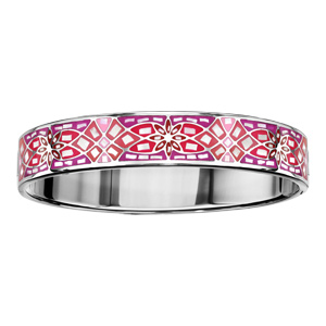 Bracelet Stella Mia articulé en acier et nacre blanche véritable motifs fleurs et dégradé de rouge et rose – taille 62mm X 56mm