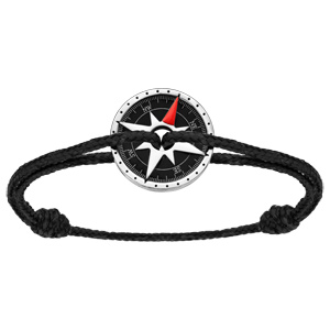 Bracelet en acier cordon coulissant noir avec rose des vents sur fond noir