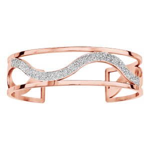 Bracelet en acier et PVD rose manchette bords droits et vague glitter