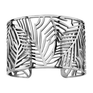 Bracelet en acier manchette motif floral feuillage lisse