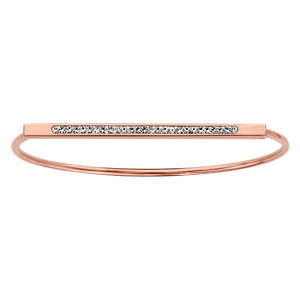 Bracelet jonc en acier et PVD rose barrette empierrée sur le dessus
