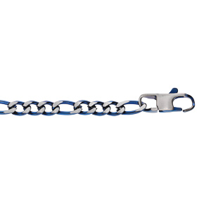 Bracelet en acier maille 1+3 largeur 4mm PVD brossé aspect patiné chanfrein bleu longueur 19cm