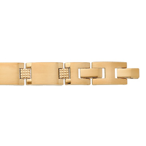 Bracelet en acier et PVD jaune avec petites plaques diamantées longueur 19+2cm
