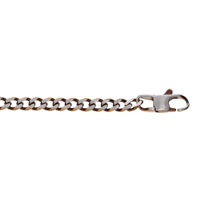 Bracelet en acier maille gourmette 4mm PVD brossé aspet patiné chanfrein marron longueur 19cm