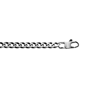 Bracelet en acier maille gourmette 4mm PVD brossé aspet patiné chanfrein noir longueur 19cm