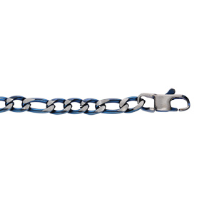 Bracelet en acier maille 1+3 largeur 5mm PVD brossé aspect patiné chanfrein bleu longueur 19cm