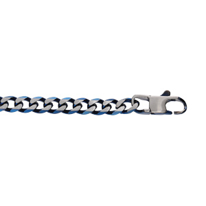 Bracelet en acier maille gourmette 5mm PVD brossé aspet patiné chanfrein bleu longueur 19cm