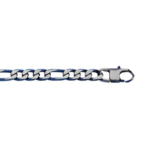 Bracelet en acier maille 1+3 largeur 6mm avec PVD brossé aspect patiné chanfrein bleu longueur 19cm