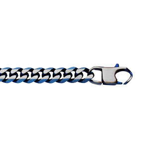 Bracelet en acier maille gourmette largeur 8mm avec PVD brossé aspect patiné chanfrein bleu longueur 21cm