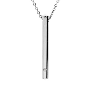 Collier en acier chaîne avec pendentif « porte poudre » dévissable et oxyde blanc 45+5cm haut 4,50 cm