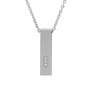 Collier en acier chaîne avec pendentif porte poudre rectangulaire haut 3,20 cm avec vis et 3 oxydes 