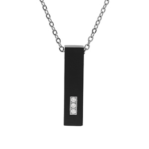 Collier en acier chaîne avec pendentif porte poudre noir rectangulaire haut 3,20 cm avec vis et 3 ox
