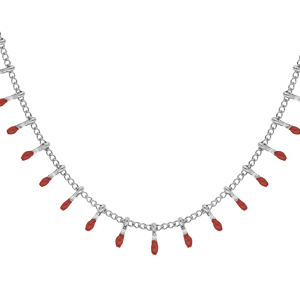Collier en acier avec pampilles couleur rouge 40+5cm