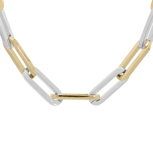 Collier en acier grande maille rectangulaire bicolore pvd jaune 47+1cm