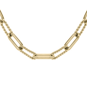 Collier en acier et PVD jaune maille rectangulaire et torsadée modèle fin 48+1cm