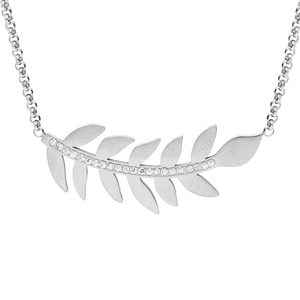 Collier en acier chaîne avec feuillage et cristaux 42+4cm