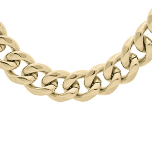 Collier en acier et PVD jaune maille gourmette 9mm longueur 55cm