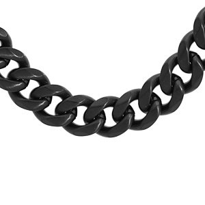 Collier en acier et PVD noir mat maille gourmette 9mm longueur 55cm